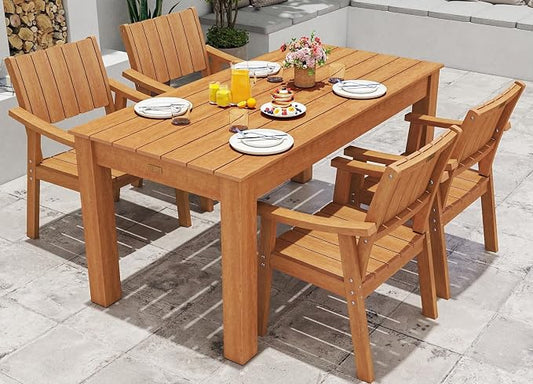 ZHUSI Outdoor Dining Set for 6 HDPE (Teak, 5 PCS)