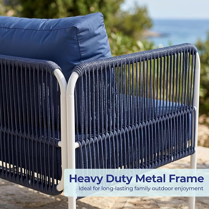 Jocoevol 6-Piece Outdoor Patio Furniture Set - L-Shaped Sectional Sofa with Side Table & Thick Cushions - All-Weather Metal Conversation Set for Backyard, Garden, Balcony