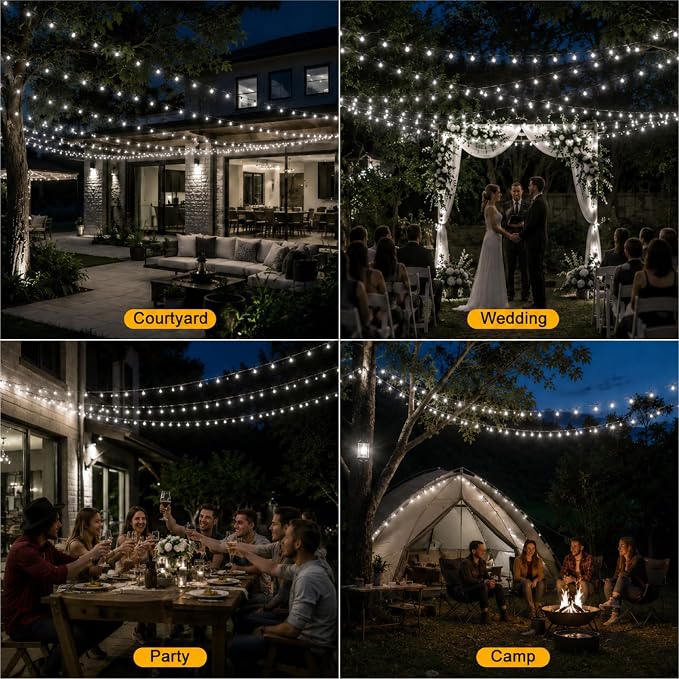 Crystal Globe String Lights 2500mAh Rechargeable Battery Operated | 16FT 50LED Outdoor Waterproof with Remote, Timer & 8 Modes, Fairy Lights for Yard Garden Patio Wedding Christmas (White)