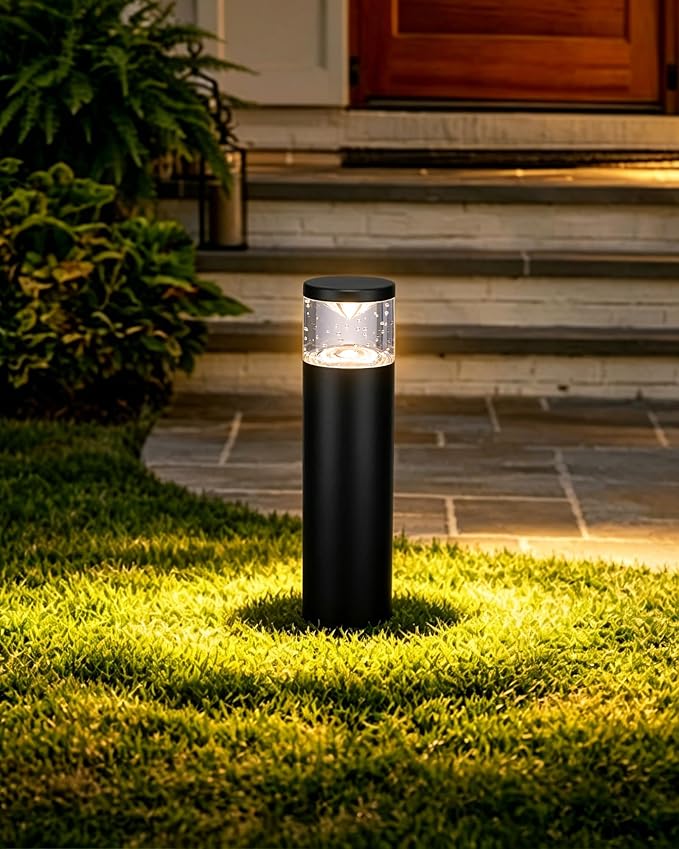 LITFIT 4Pack Low Voltage Bollard Landscape Lights, 12V Aluminum Path Light | 5W 3000K Warm White Electric Outdoor Garden Light with Connectors, 50000H Waterproof Wired LED Lawn Walkway Light, ETL Listed