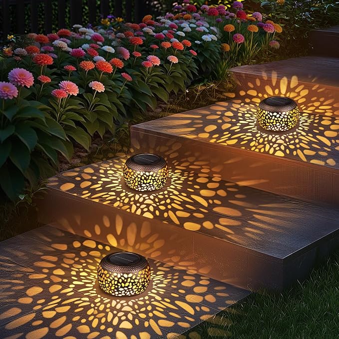 Solar Lanterns Outdoor Waterproof: 2 Pack Red Copper Metal Garden Lights | IP65 Hollow Out Vintage Table Solar Lights, 2 Lighting Modes, 600mAh Battery, Patio Yard Decor, Gardening Gifts for Friends