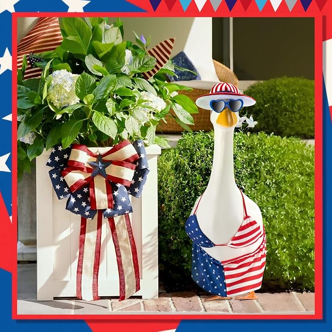Patriotic Porch Goose Outfits for 23 Inch Statue | 4th of July Hawaiian Bikini Costume for Cement Statue, Summer Sculpture Clothes for Patio USA 250th Anniversary Decoration