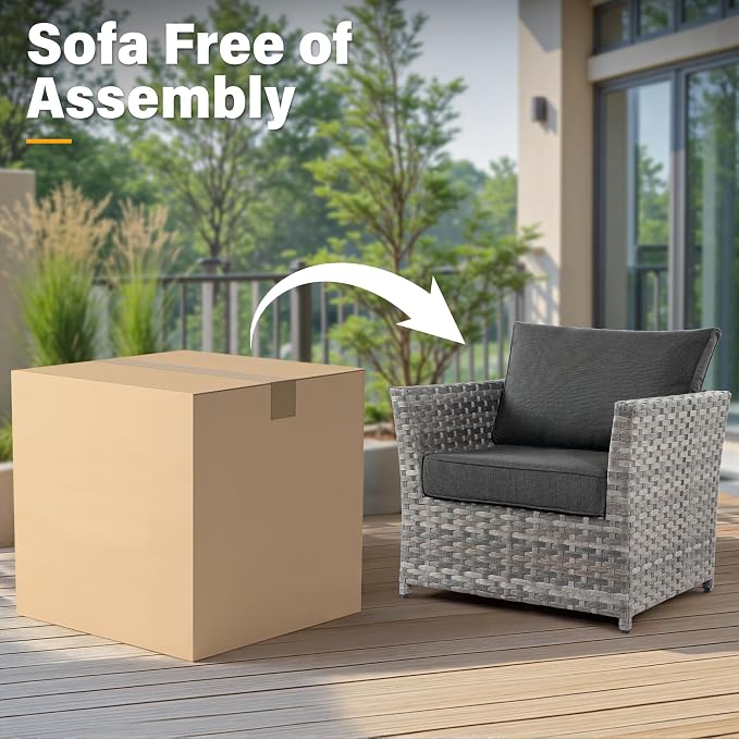 CAODOC Fully Assembled & Spacious 9-Pc Outdoor Sofa Set, Patio Rattan Conversation Group with Rocking Chair and Tea Table