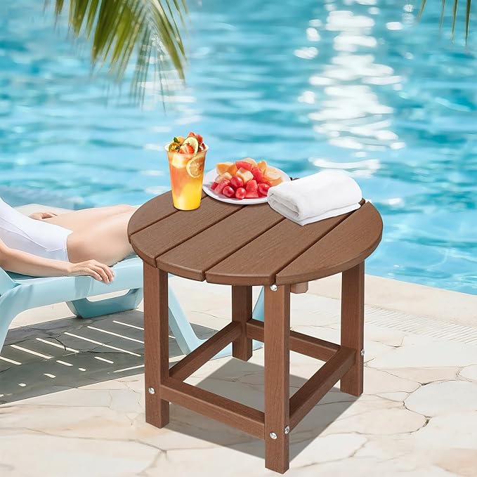 LZRS Adirondack Patio Side Table End Table, Outdoor Coffee Tables for Patio, Backyard,Pool, Indoor Companion, Easy Maintenance & Weather Resistant(Brown)