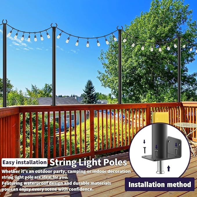 Mutovlin 10 Pack String Light Poles,5 Ft Light Poles for Outside String Lights,Outdoor Lights Pole with Fork,Metal Poles Stand for Patio Deck Backyard
