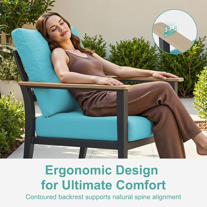 Aluminum Outdoor Patio Furniture Set with Swivel Rocking Chairs 9-Seat, Patio Sectional Sofa Patio Conversation Set with 55,000 BTU Fire Pit Table High Backrest & Thickened Cushions, Turquoise