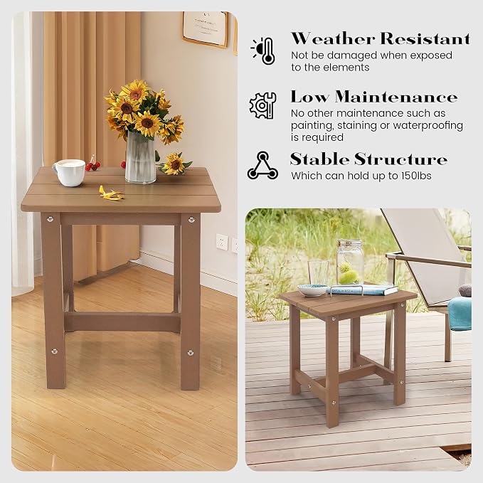 Meluvici Outdoor Side Table, Small Adirondack Side Table for Adirondack Chair - Indoor Outdoor End Table - HDPS (Teak)
