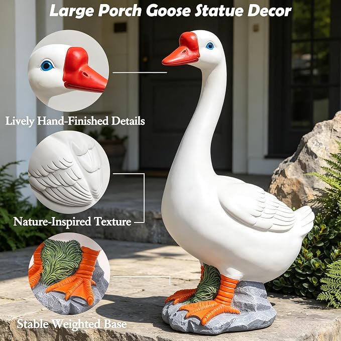 Porch Goose Outfit Heart Dress Geese Costume for Outdoor Lawn Decor | Stable Weighted Base,Heart-Patterned Dress With Red Wings and Cupid'S Bow, Realistic Goose Sculpture for Garden,Yard