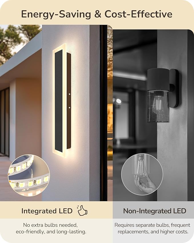 EDISHINE Upgraded 23.6" LED Modern Dimmable Linear Outdoor Wall Light 2pcs | Adjustable Brightness & Color Temperature, IP65 Waterproof, Memory Function, Long Exterior Lighting Fixtures for Garage