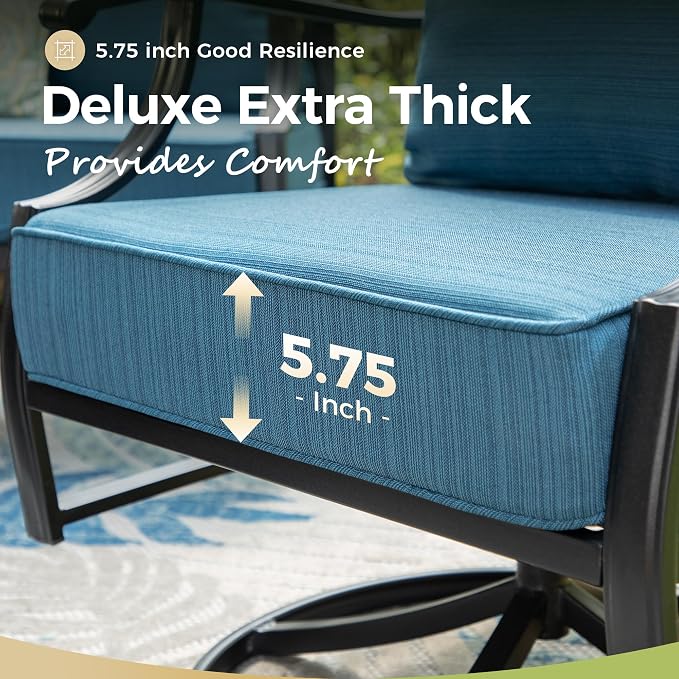 MIXPATIO Patio Furniture Set 5 pcs, Outdoor Patio Furniture, 3-Seat Sofa, 2 Swivel Chairs, 2 Ottomans and 5.75" Extra Thick Cushion, Conversation Set for Backyard Deck,Gemstone Blue