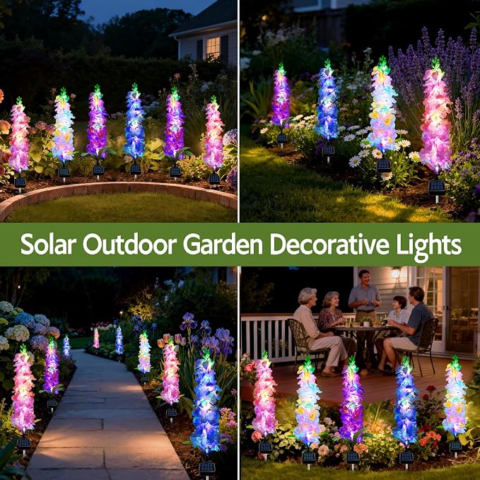MRHEPHAESTUS Solar Garden Lights, 6 Pack 20 LEDs Solar Delphinium Flowers Lights Gifts for Mom Grandma Women, Waterproof Solar Outdoor Lights Two Lighting Modes for Wedding Garden Yard Patio Decor