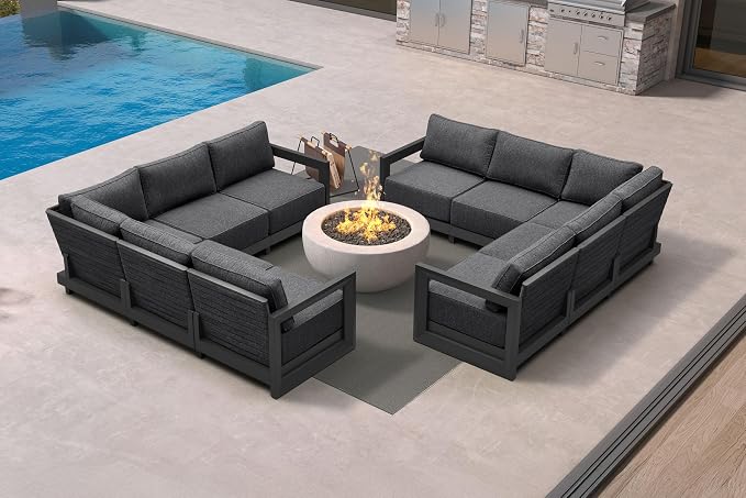 PURPLE LEAF Patio Furniture Set L-Shaped Outdoor Couch with 9.6" Thick Cushion and Soft Pillows 10 Piece Outdoor Sectional Sofas Modern Patio Conversation Sets for Yard Porch Deck Poolside, Grey