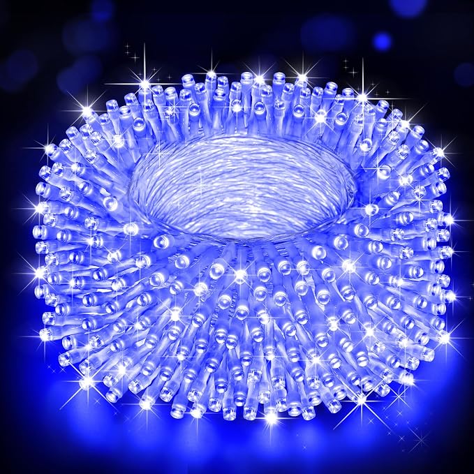 Christmas Lights Outdoor, 125FT 350 LED String Lights 8 Modes and Timer Memory Function Twinkle Fairy Lights Waterproof Plug in for Xmas Tree Wedding Party Holiday Decor(Blue)