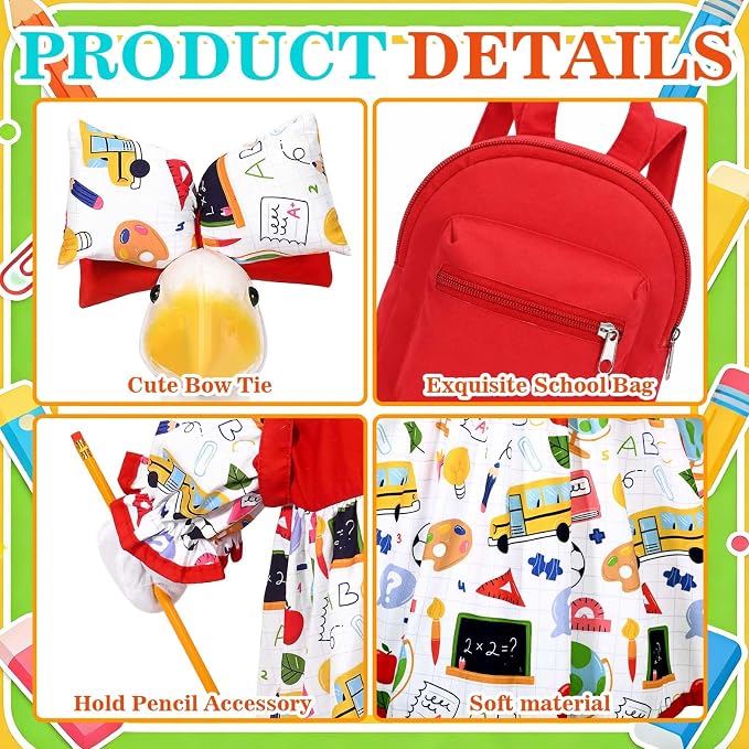 JcHrmers Back to School Porch Goose Outfits Includes Bow Headband Red Schoolbag Doll Collar Dress and Pencil for 23'' Cement Goose Statue for Garden Patio Lawn Yard Outdoor Decoration