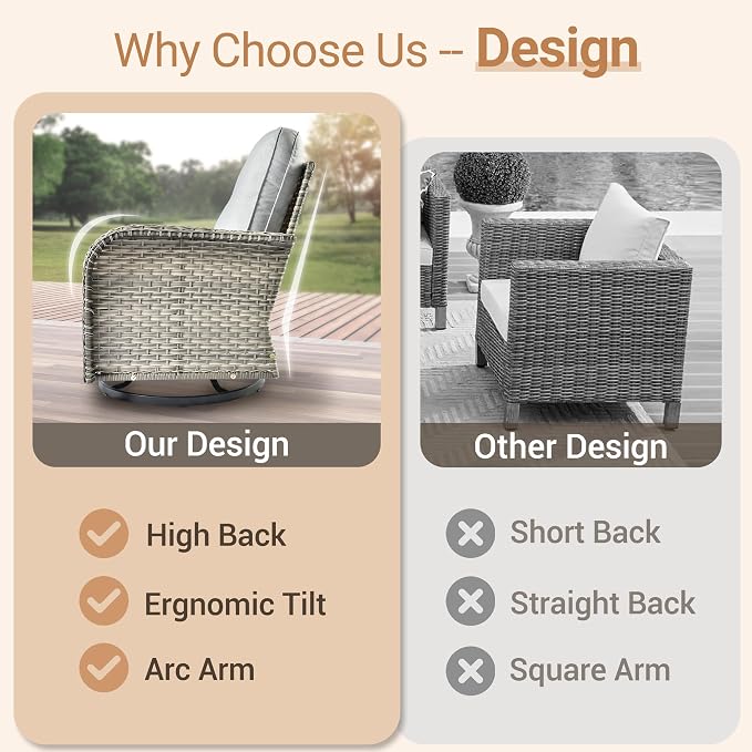HOOOWOOO Sectional Patio Furniture Set with Swivel Chairs,9 Pieces Wicker Outdoor Furniture L Shaped Couch,Outside Conversation Set with Extra Deep Seat Sofa Wide Arm Solar Light Table,Light Gray