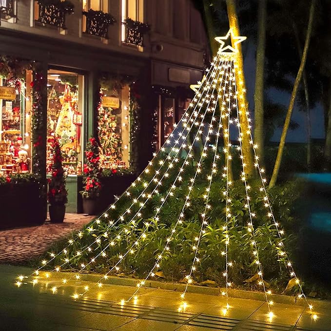 Christmas Lights, 320 LED String Lights with 12" Plastic Star Tree Topper, 8 Modes Outdoor Waterproof Christmas New Year Parties, Yard, Garden, Home Decor (Warmwhite)