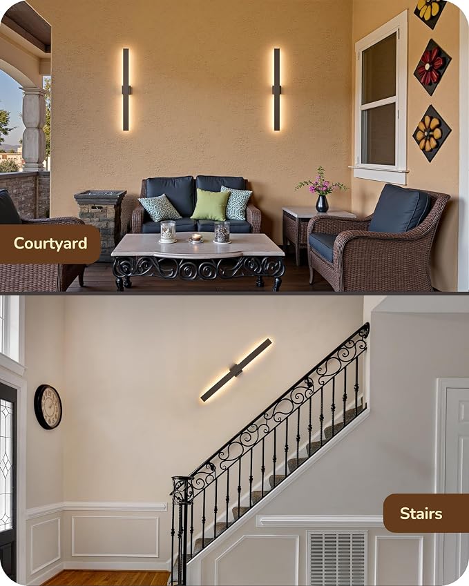 EDISHINE 2 Pack Modern Outdoor Wall Lights Dimmable, 39.3" Rectangular Outdoor Wall Sconce, 3CCT, Iron & PC, IP65 Waterproof, Long Front Porch Light for Patio, Yard, Oil Rubbed Bronze