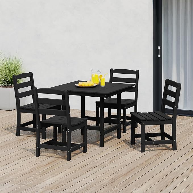 Costaelm Outdoor Patio Table, Outdoor Dining Table for 4, Weather Resistant Square Patio Table with Umbrella Hole for Garden, Poolside, Porch, Black