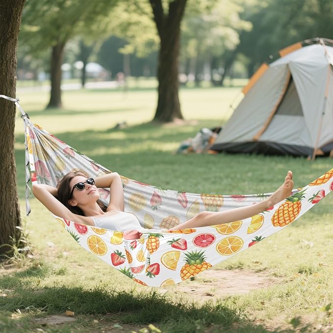 Camping Hammock Outdoor Hammocks for Outside Pineapple Grapefruit Strawberry Beach Trees Portable Lightweight with Pockets Tree Straps Indoor