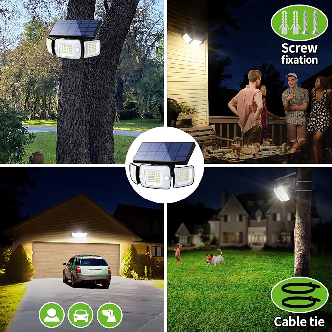 intelamp Solar Outdoor Lights, Motion Sensor with Dual Sensors Waterproof | Solar Flood Lights 270°Wide Angle for Outside with 3 Modes