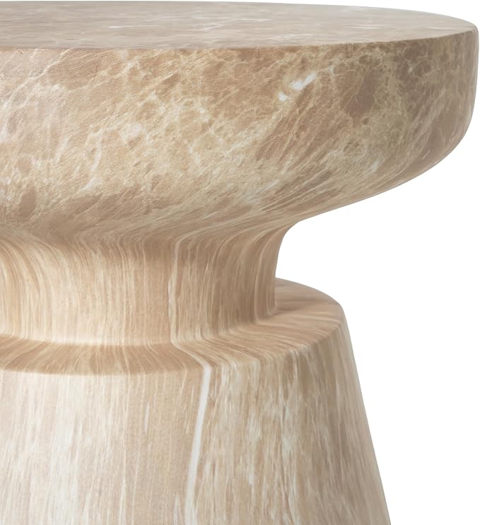 15" Outdoor Indoor Travertine Round Side End Table,Gold