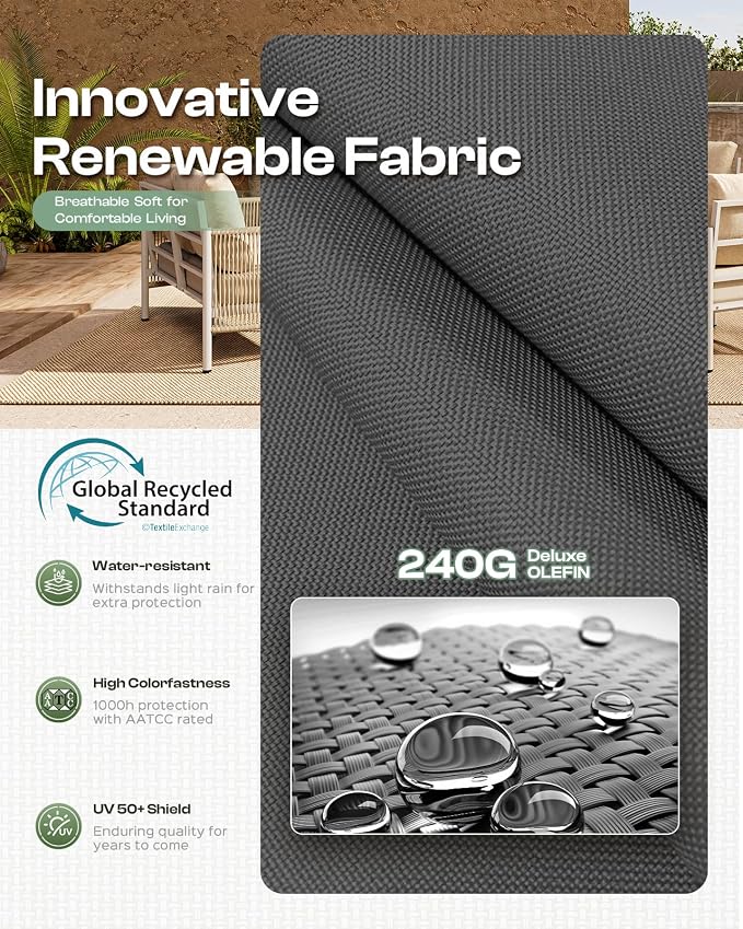 Aluminum Patio Furniture Set, 4 Seats Modern Outdoor Sectional Furniture with PE Rope & Dual-Layer Coffee Table, Luxury Patio Conversation Sets with 6" Cushions for Backyard/Garden, Charcoal
