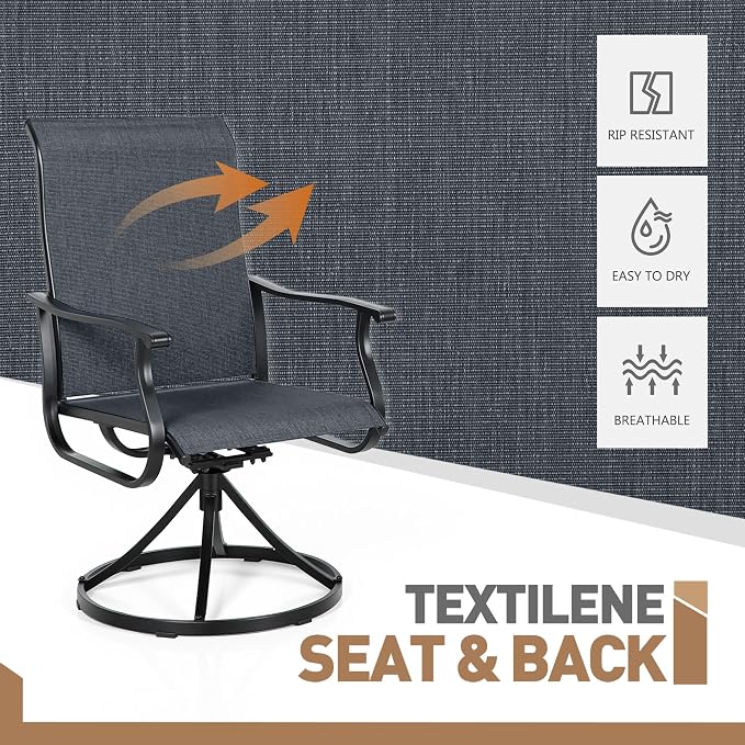Crownland Outdoor Swivel Dining Chair Set of 4, All Weather 360° Swivel Rocking High Back Model Patio Dining Chairs, Textilene Fabric Wrought Iron Dining Chair Set for Backyard, Lawn, Garden(Black)