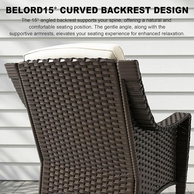 Patio Wicker Chair Set of 2 with High Back, All Weather PE Wicker Chair with Waterproof Cushion for Porch, Backyard, Balcony, Deck