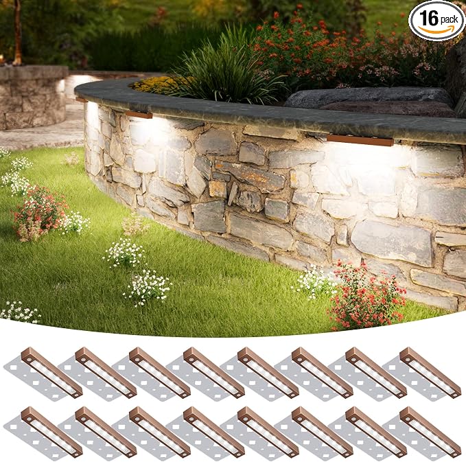 VOLISUN 7 Inch Retaining Wall Lights, 5000K Hardscape Lighting, 16 Pack | IP65 Waterproof, Cuttable Low Voltage Landscape Lighting, 12V Paver Lights, 3W Outdoor Step Lights, ETL