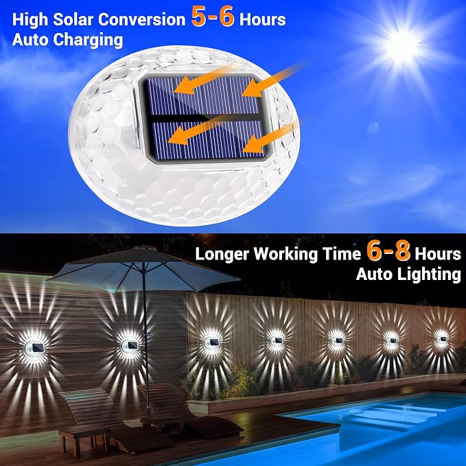 LYHOPE Solar Fence Lights Outdoor, IP65 Waterproof Solar Light for Outside, 6 Pack Deck Light for Backyard Railing Patio Deck Fence Stair Railing Wall Outdoor Decorations(Cool White)