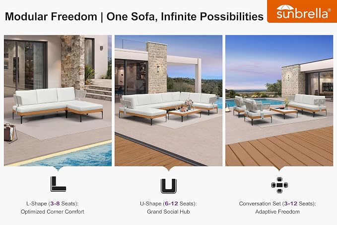 PURPLE LEAF Patio Furniture Set Outdoor Sectional Sofa with Fade-Resistant Cushions Wicker L-Shaped 4 Pieces Aluminum Conversation Sets with Ottoman for Balcony Yard Garden Poolside, White