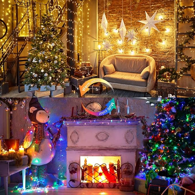 JMEXSUSS 100 LED Warm White & Multicolor Color Changing String Lights | 33ft Christmas Tree Lights Indoor Plug in, Christmas String Lights Outdoor Waterproof for Xmas Indoor Decor