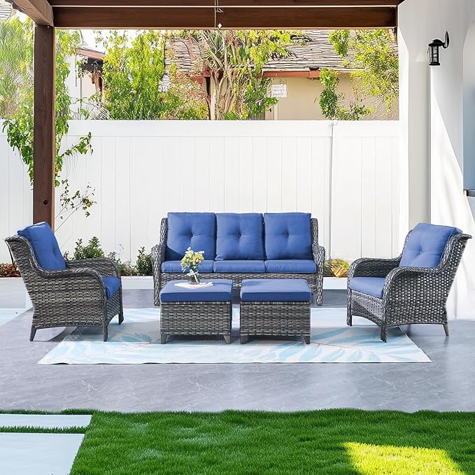 Belord Outdoor Wicker Furniture 5 Pieces Patio Furniture Sofa Set Patio Wicker Chairs with Ottomans Conversation Set for Porch Garden Deck Balcony Poolside