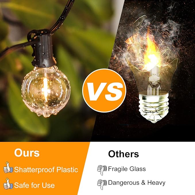 Outdoor G40 LED Globe String Lights 30Feet Dimmable Waterproof Shatterproof | Patio Light with 15+2 Bulbs Connectable Commercial Hanging Lights for Christmas Patio House Backyard Balcony Party(Black)