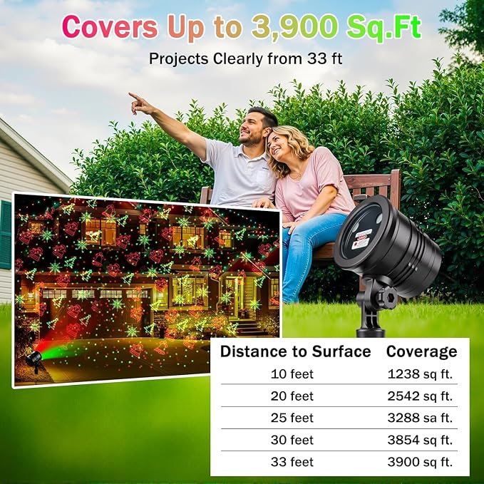 Christmas Laser Lights Outdoors Decoration Projector Light | Waterproof LED Star Show for Xmas Decor House Home Yard Garden Patio Wall Indoor, Red and Green with Wireless Remote