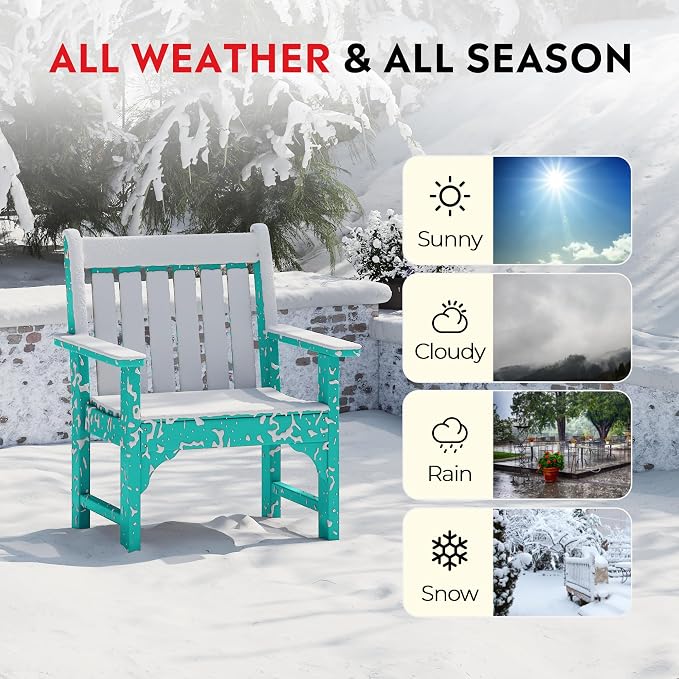 Costaelm Outdoor Dining Chairs with Arms Set of 4, Patio Dining Table Chair, HDPE Poly Lumber Waterproof Restaurant Bistro Farmhouse Chairs for Outside Porch Backyard Garden, Turquoise