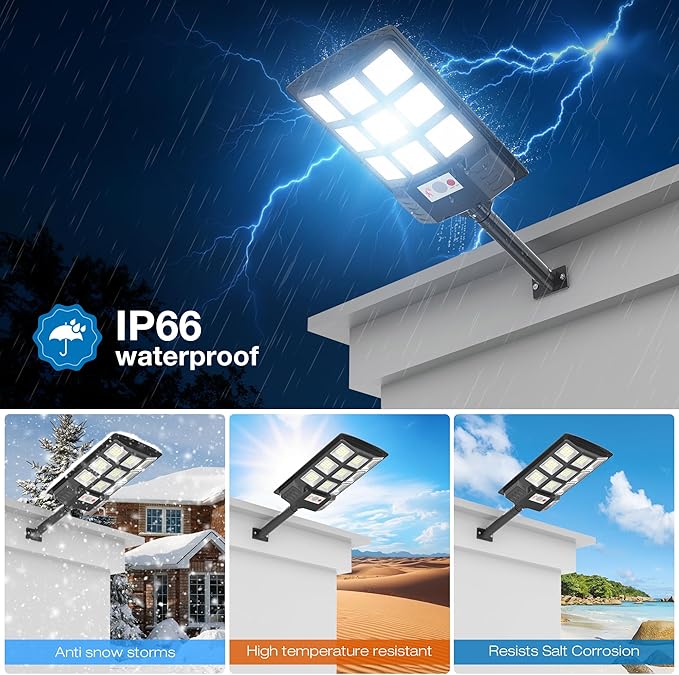 Solar Lights Outdoor, 6500K Motion Sensor Security Lights, 6-Pack | IP66 waterproof with dusk to dawn lighting, motion sensor and remote control for yards, parking lots, courtyards and garages