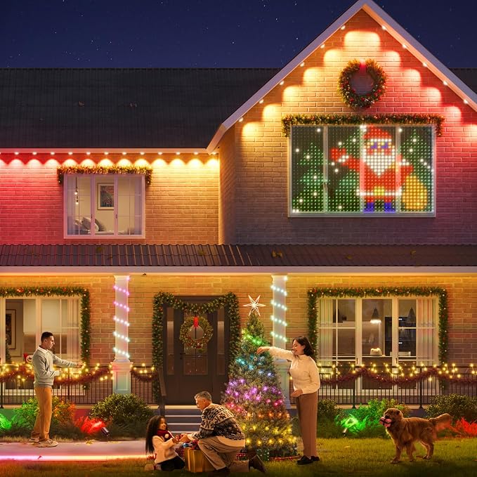 AHAWILL IP67 Permanent Outdoor RGB Lights for Halloween Decor(100ft) | Waterproof outdoor string eaves lights with remote&APP, 100ft 48led,Accent Lighting for Christmas Decor
