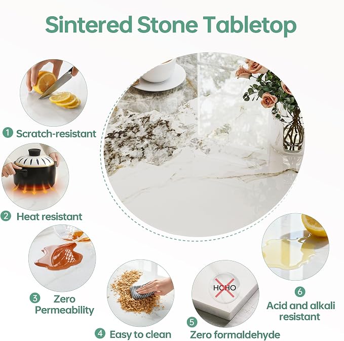 Rectangle Table Top,35.4 ” x 23.6 ” Ivory White Sintered Stone Tabletop, DIY Replacement & Cover Marble Desktop, Scratch & Wear Resistant, Easy to Clean, Suitable for Indoor & Outdoor