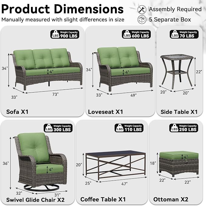 8 Piece Outdoor Wicker Patio Furniture Set, Outdoor Swivel Rocker Patio Chairs Set with Thickened Olefin Cushions, High Back and Deep Seating, Hand-Woven PE Rattan for Porch, Deck