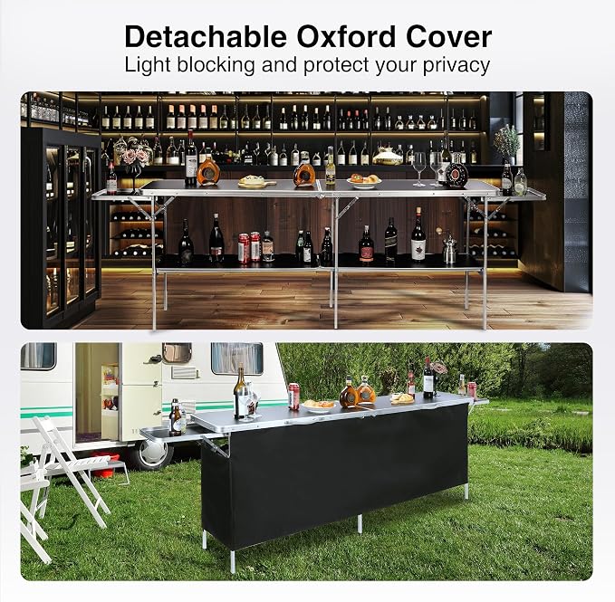 REDCAMP Portable Bar Table, Pop Up Folding Mobile Bar Bartender Table Podium Table with Side Rack for Events, Party, Camping, Tradeshow, Exhibition, Easy Setup, Black, 111"x33"x15"