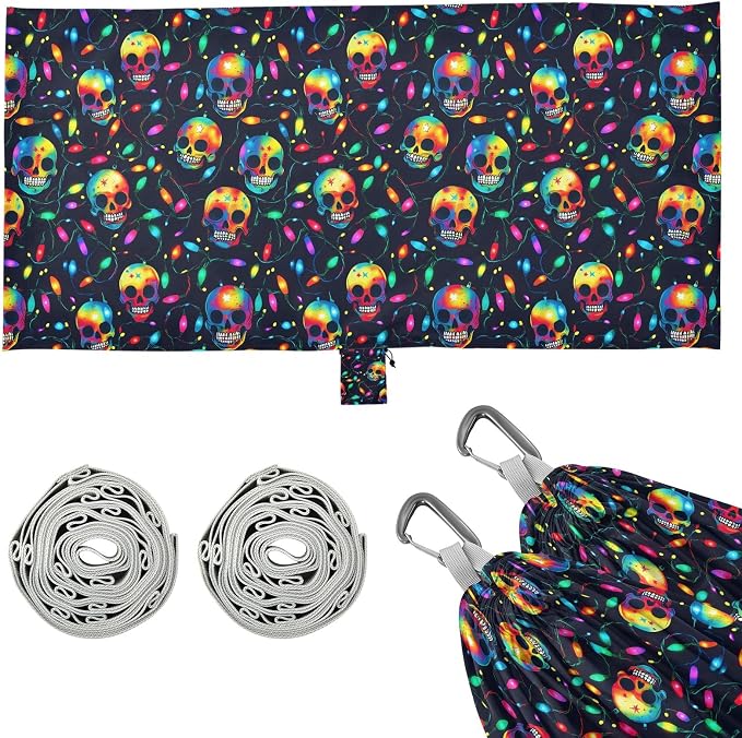 Camping Hammock Outdoor Hammocks for Outside Neon Skulls Beach Trees Portable Lightweight with Pockets Tree Straps Indoor