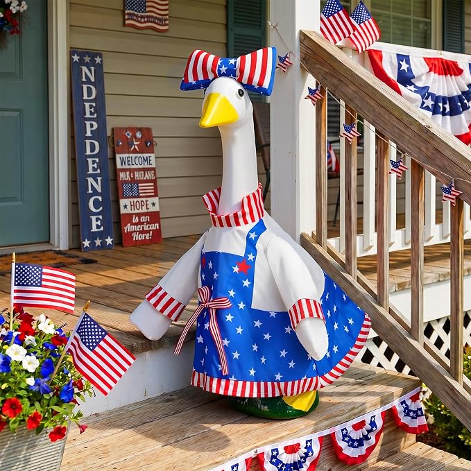 1 Set 4th of July Porch Goose Outfit for 23 Inch Goose Statues | Includes Patriotic 250th Anniversary Goose Clothes for Plastic or Cement Statues and Patio, Yard and Garden Displays