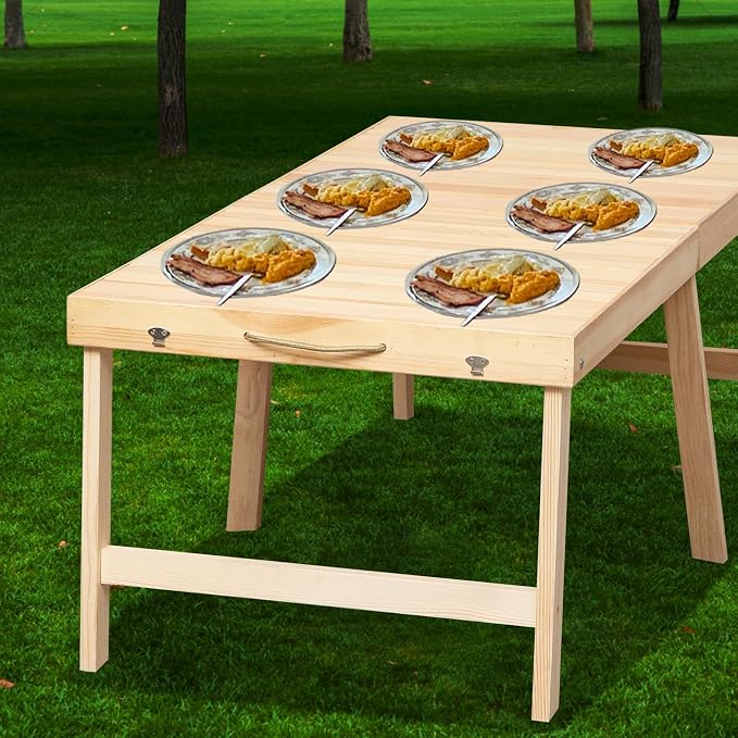 Foldable Boho Wooden Picnic Table, No Assembly Required Portable Outdoor Indoor Low Picnic Table for Floor Seating, Beach, Camping, BBQ, Backyard, 48" x 24", Seats 4–6 People