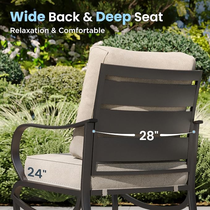 PHI VILLA Patio Furniture Set with FirePit Table, Outdoor Furniture with 1 x 72 Deep Seating Sofa Bench, 1 x 45 Gas Firepit Table, 2 x Swivel Sofa Chairs, 2 x Metal Cushioned Ottoman