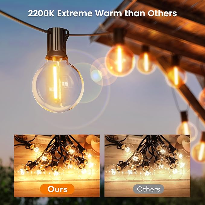 OHLUX Outdoor String Lights, 180FT LED Patio Lights with 82 Dimmable Plastic G40 Globe Bulbs 2 Spares, 2200K Waterproof Connectable Hanging Lights for Backyard Porch Cafe Party Decor E12 Socket