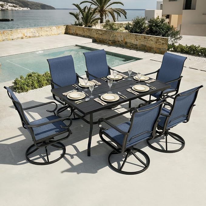 NUU GARDEN 7-Piece Outdoor Dining Set for 6, Swivel Rocker Patio Chairs