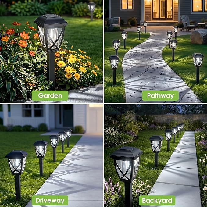 Solar Pathway Lights Outdoor 10 Pack, 6000K Auto On/Off Waterproof Solar Powered Garden Lights, Energy Saving Landscape Outside Lights for Yard, Walkway, Patio & Driveway Decor