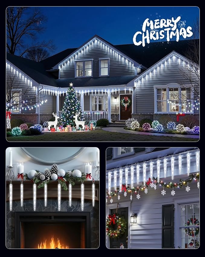 Brightown Icicle Lights Outdoor with Remote, 2 Pack Total 40ft 40 Tubes 200 LED Ice Shape String Lights, Connectable Hanging Christmas Decoration Lights for Tree Patio Roof Holiday Decor, Cool White