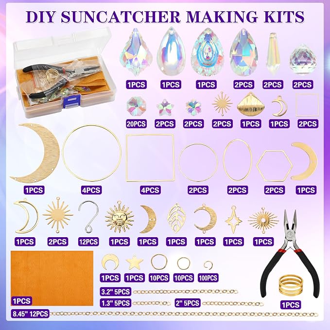 Sun Catcher Kits for Adults, 228pcs DIY Suncatcher Making Supplies | Arts and Crafts for Girls Women Hanging Ornaments for Indoor Windows Prism with Crystal Balls Gift for Birthday Mother's Day